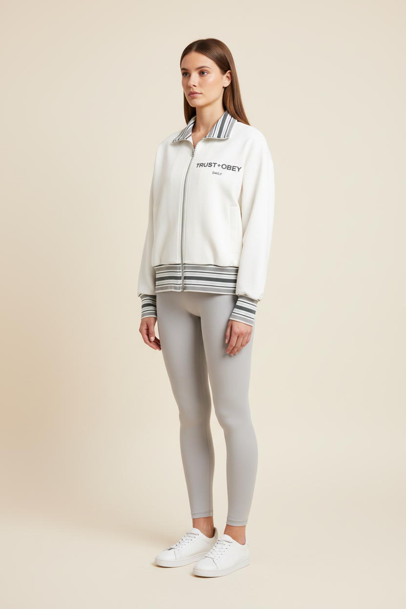 Daily Striped Rib Collar Zip Jacket (Unisex)