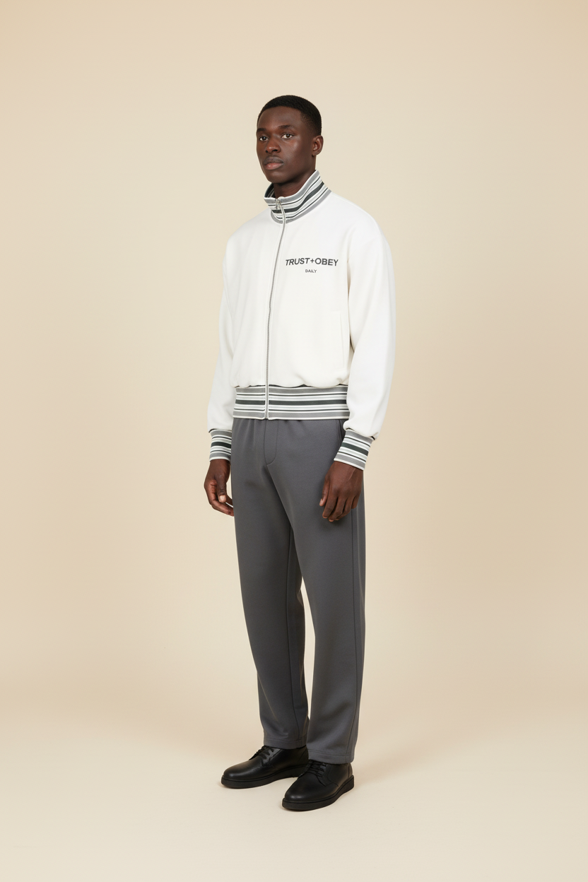 Daily Striped Rib Collar Zip Jacket (Unisex)