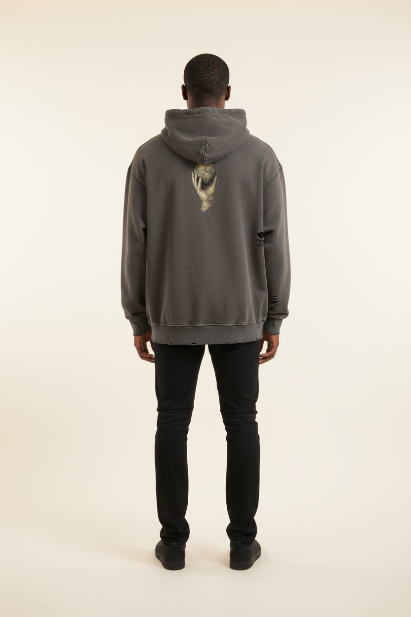 In His Hands Snow Distressed Panel Pocket Hoodie (Oversized / Unisex)