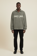 Varsity Distressed French Terry Collared Shirt (Oversized / Unisex)