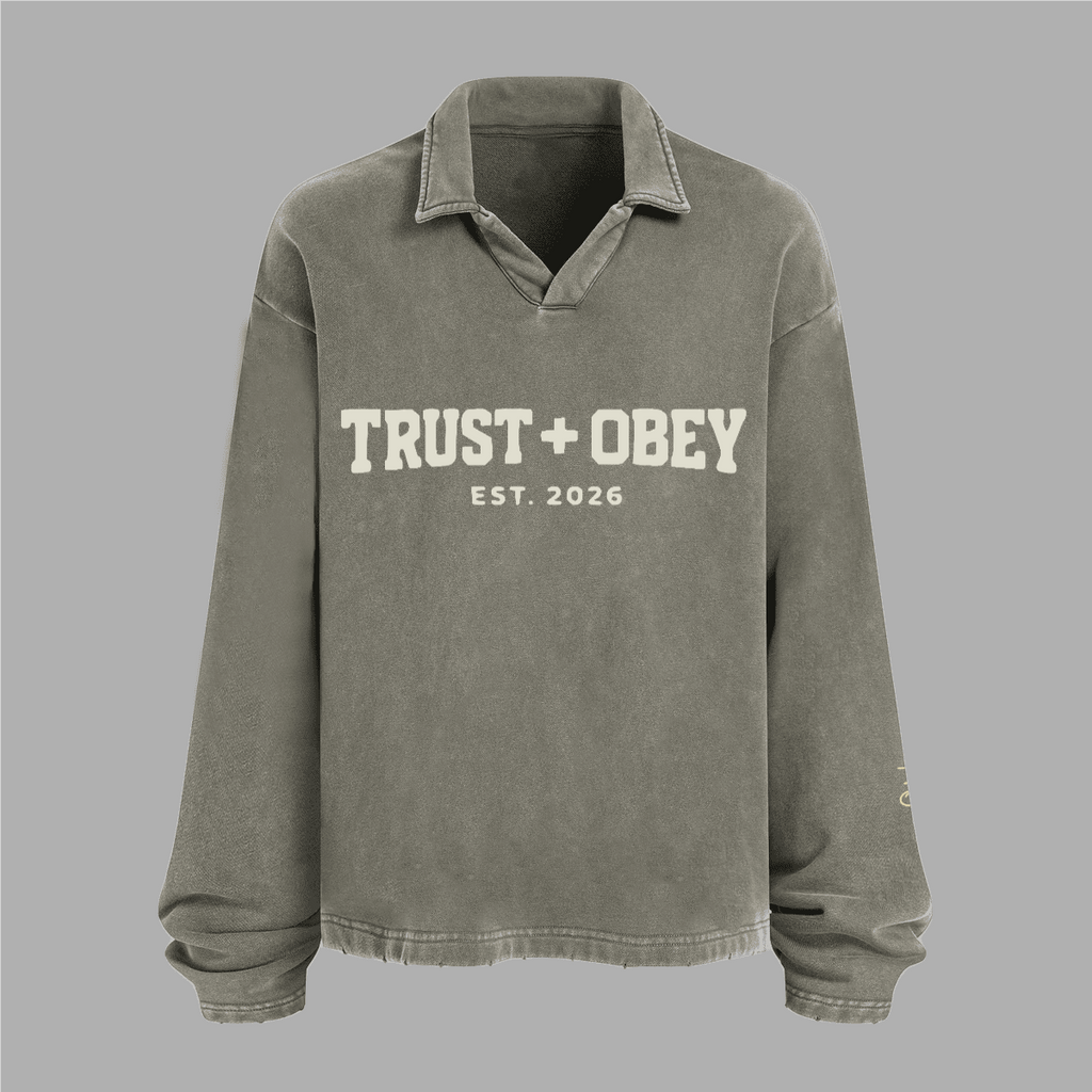 Varsity Distressed French Terry Collared Shirt (Oversized / Unisex)