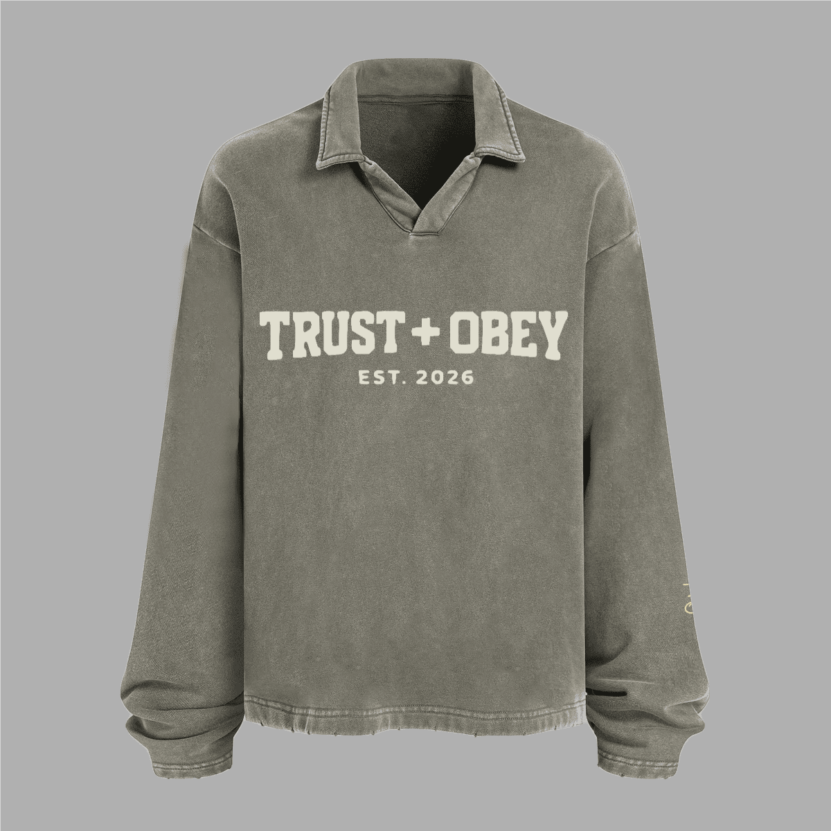 Varsity Distressed French Terry Collared Shirt (Oversized / Unisex)