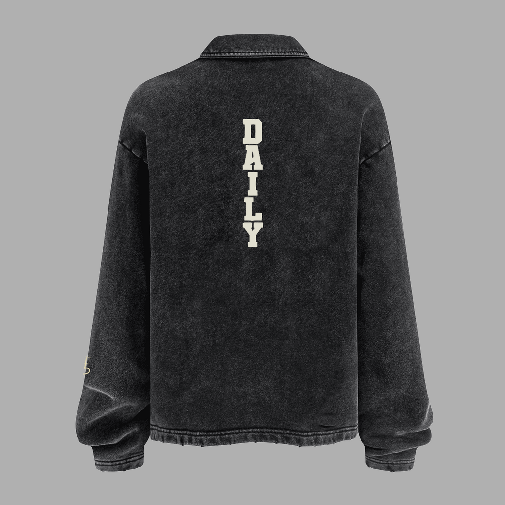 Varsity Distressed French Terry Collared Shirt (Oversized / Unisex)