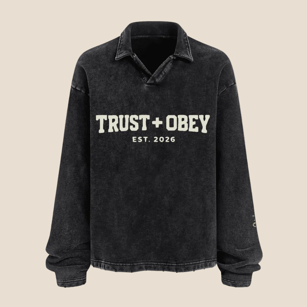 Varsity Distressed French Terry Collared Shirt (Oversized / Unisex)