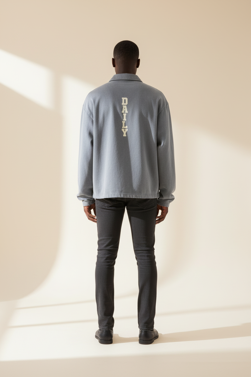 Varsity Distressed French Terry Collared Shirt (Oversized / Unisex)