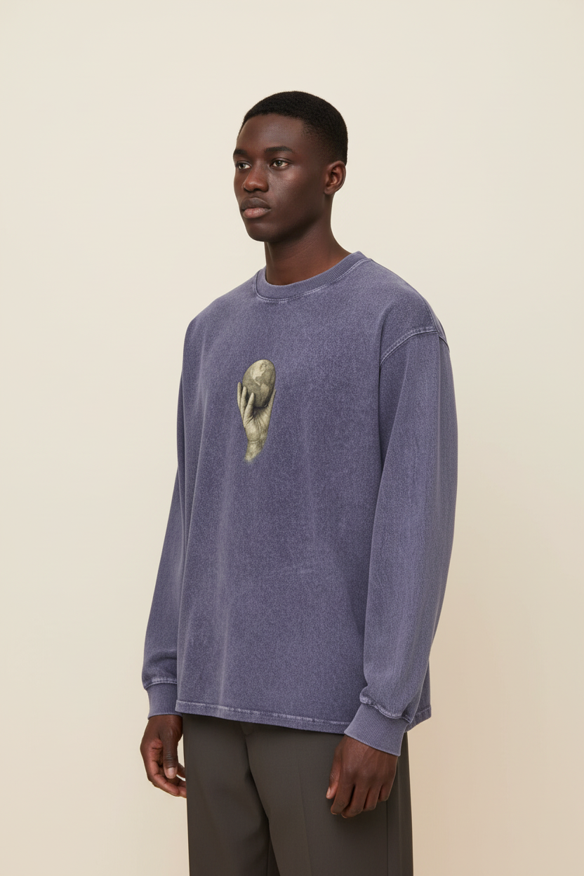 In His Hands Acid Wash Long Sleeve Tee (Oversized / Unisex)