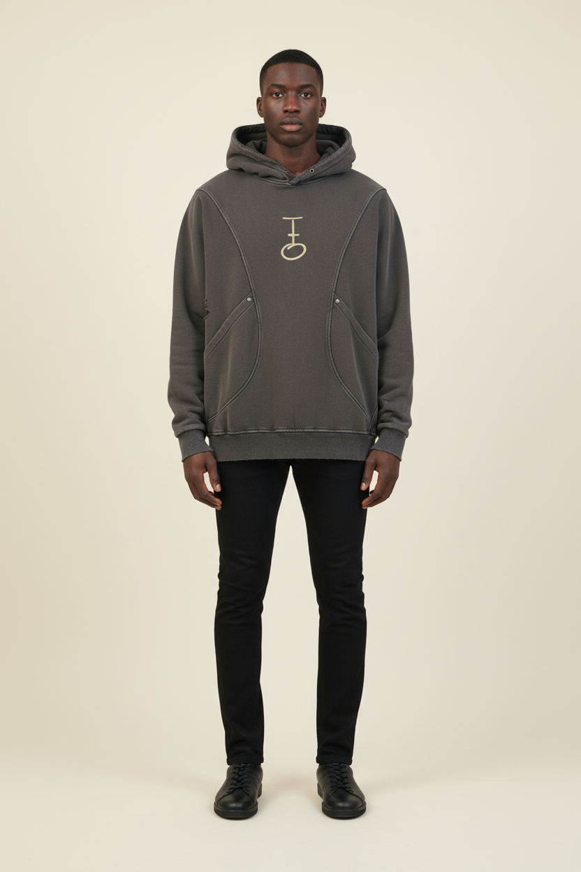 In His Hands Snow Distressed Panel Pocket Hoodie (Oversized / Unisex)