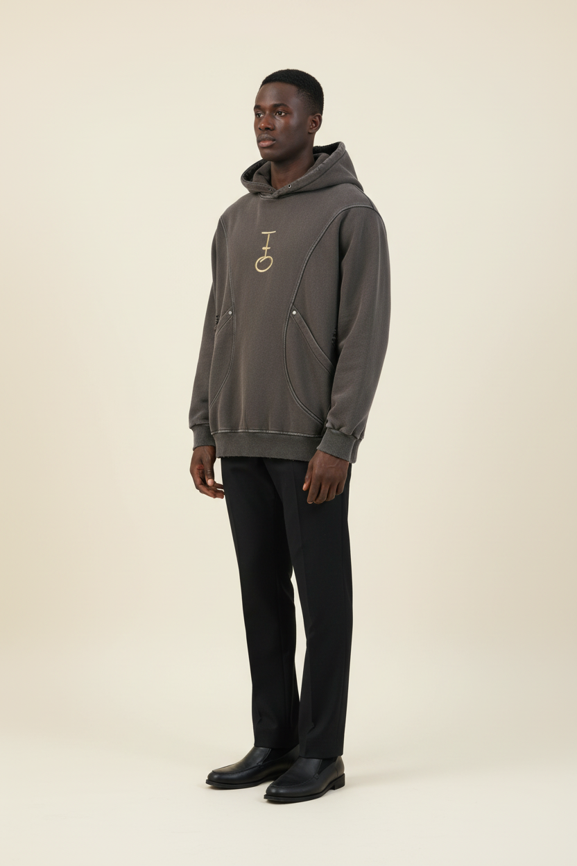 In His Hands Snow Distressed Panel Pocket Hoodie (Oversized / Unisex)
