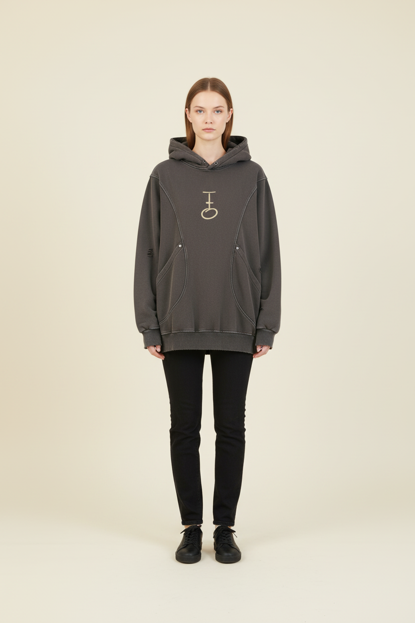 In His Hands Snow Distressed Panel Pocket Hoodie (Oversized / Unisex)