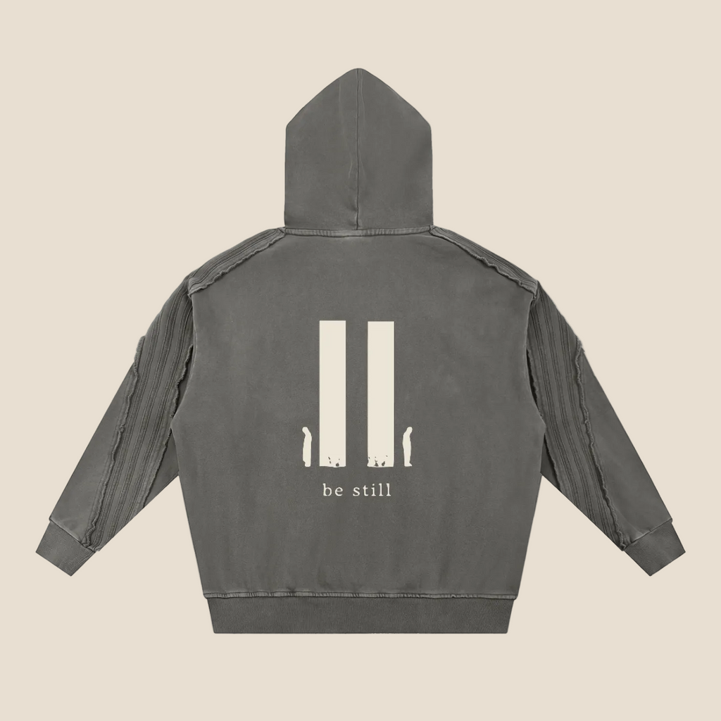 Be Still Snow Tape Raw Edge Hoodie (Oversized / Unisex)
