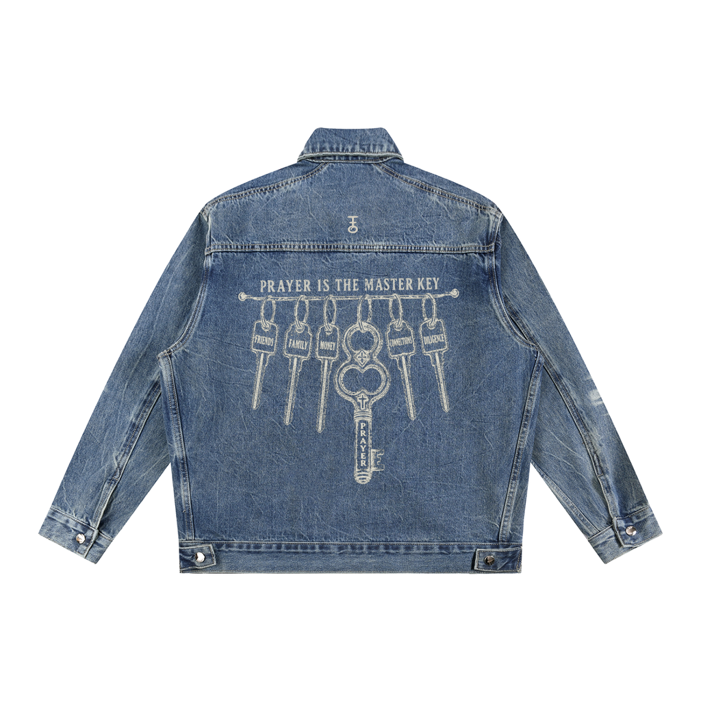 Prayer Is The Master Key Vintage Wash Denim Jacket (Unisex)