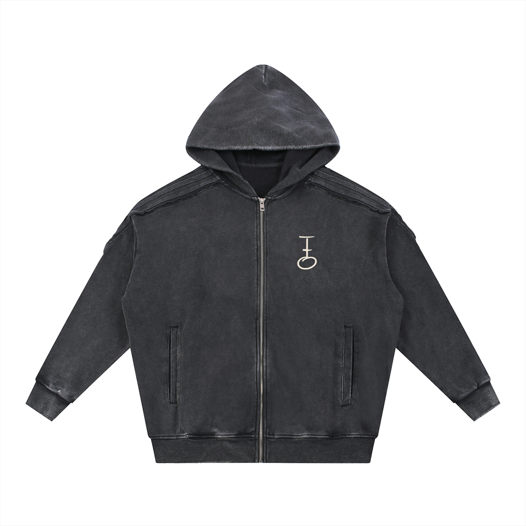 Fearfully+Wonderfully Made Snow Tape Raw Edge Zip Hoodie (Oversized / Unisex)
