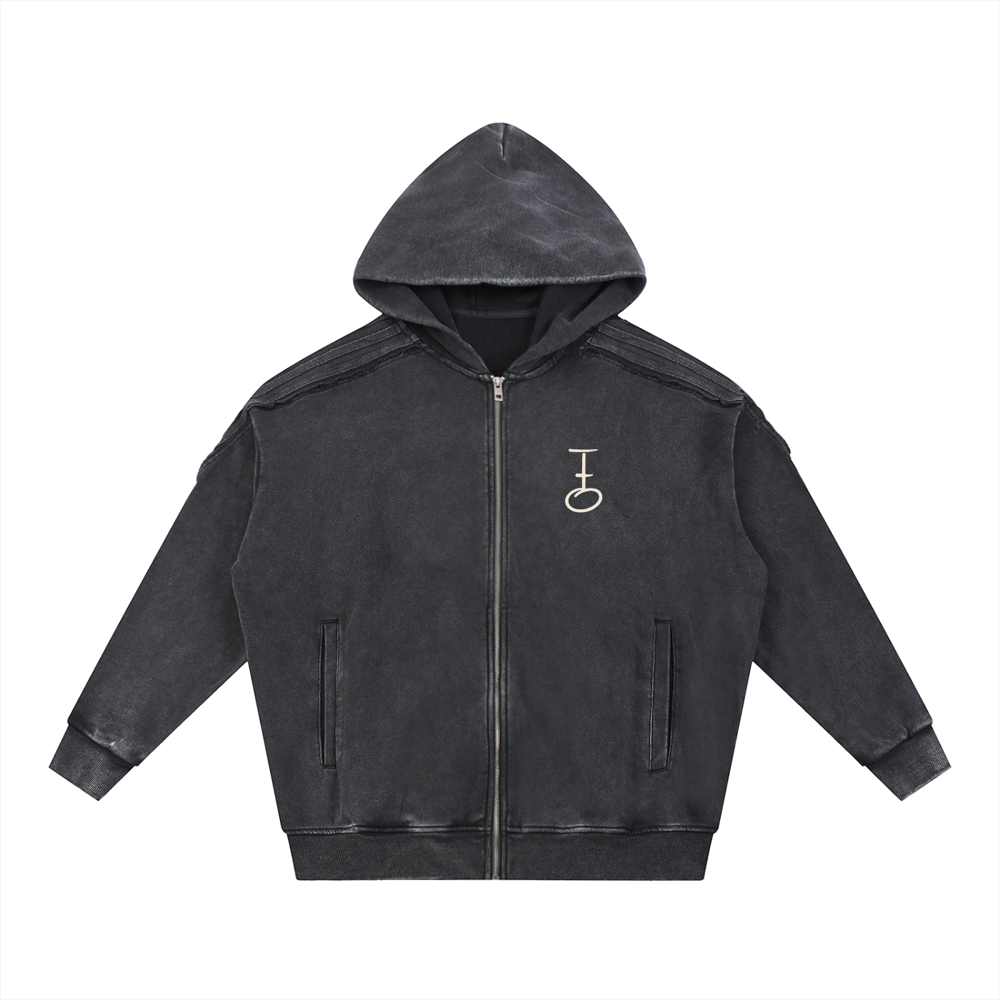 Fearfully+Wonderfully Made Snow Tape Raw Edge Zip Hoodie (Oversized / Unisex)