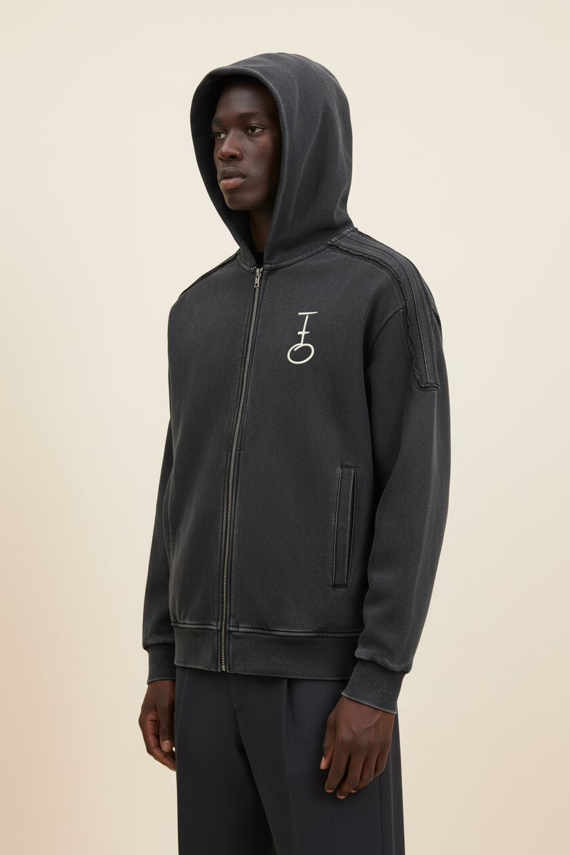 Fearfully+Wonderfully Made Snow Tape Raw Edge Zip Hoodie (Oversized / Unisex)