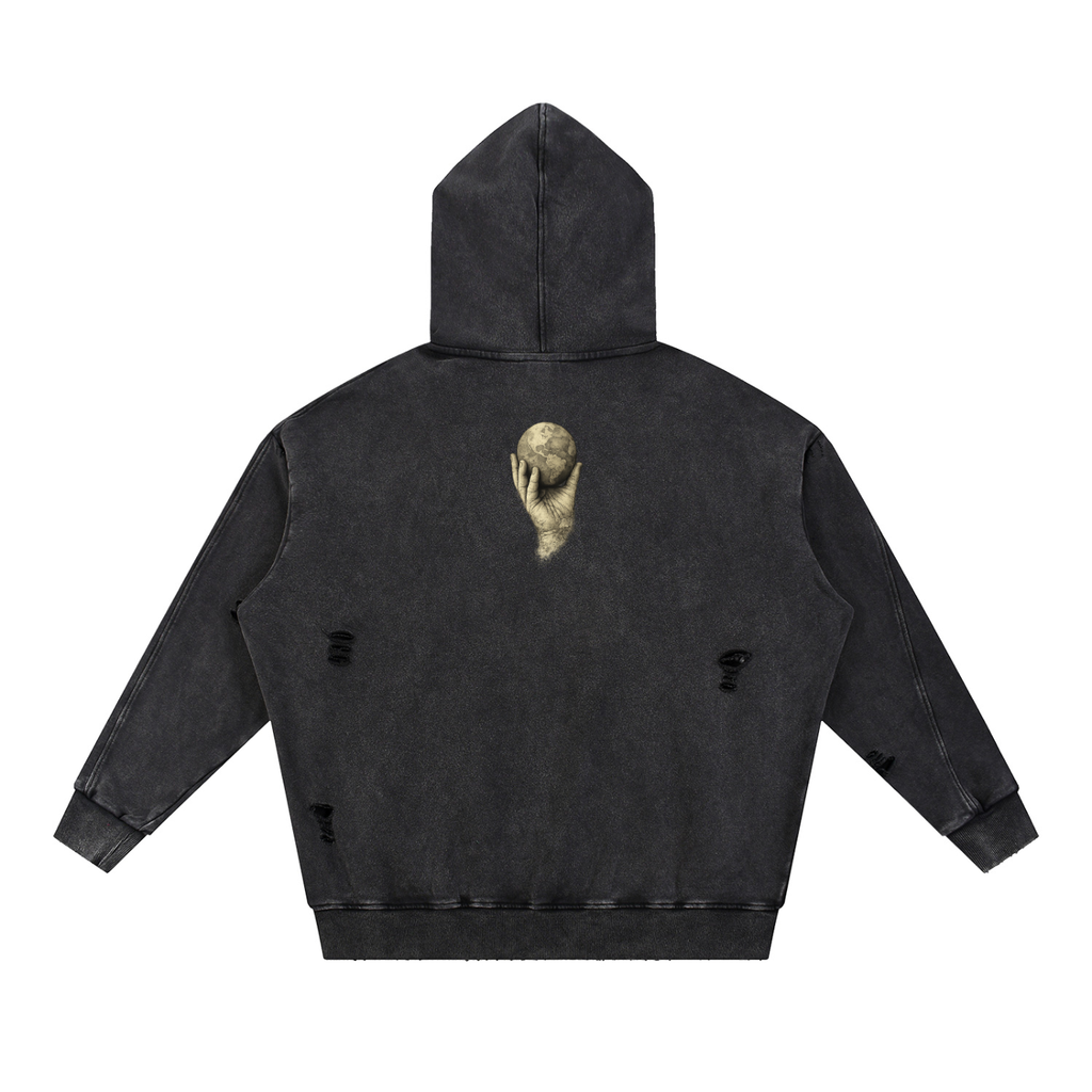 In His Hands Snow Distressed Panel Pocket Hoodie (Oversized / Unisex)