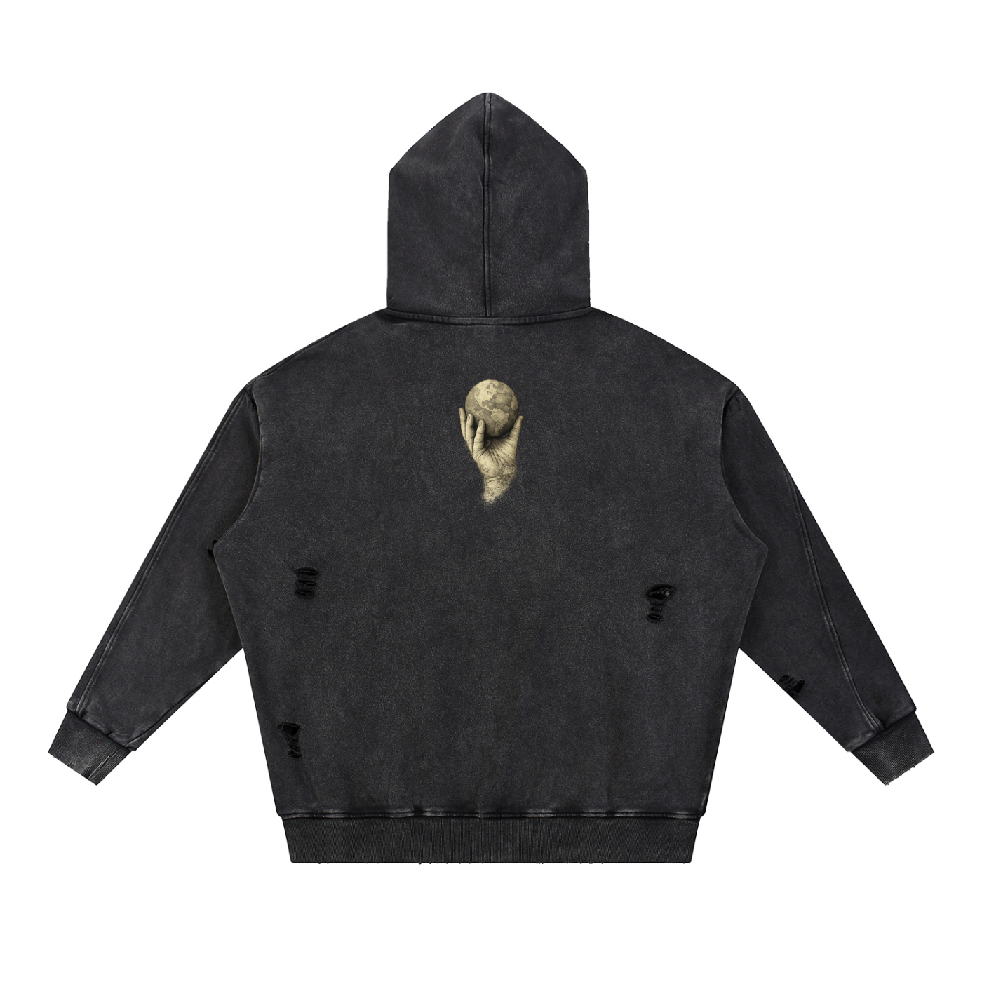 In His Hands Snow Distressed Panel Pocket Hoodie (Oversized / Unisex)