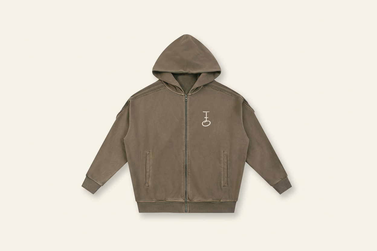 Fearfully+Wonderfully Made Snow Tape Raw Edge Zip Hoodie (Oversized / Unisex)