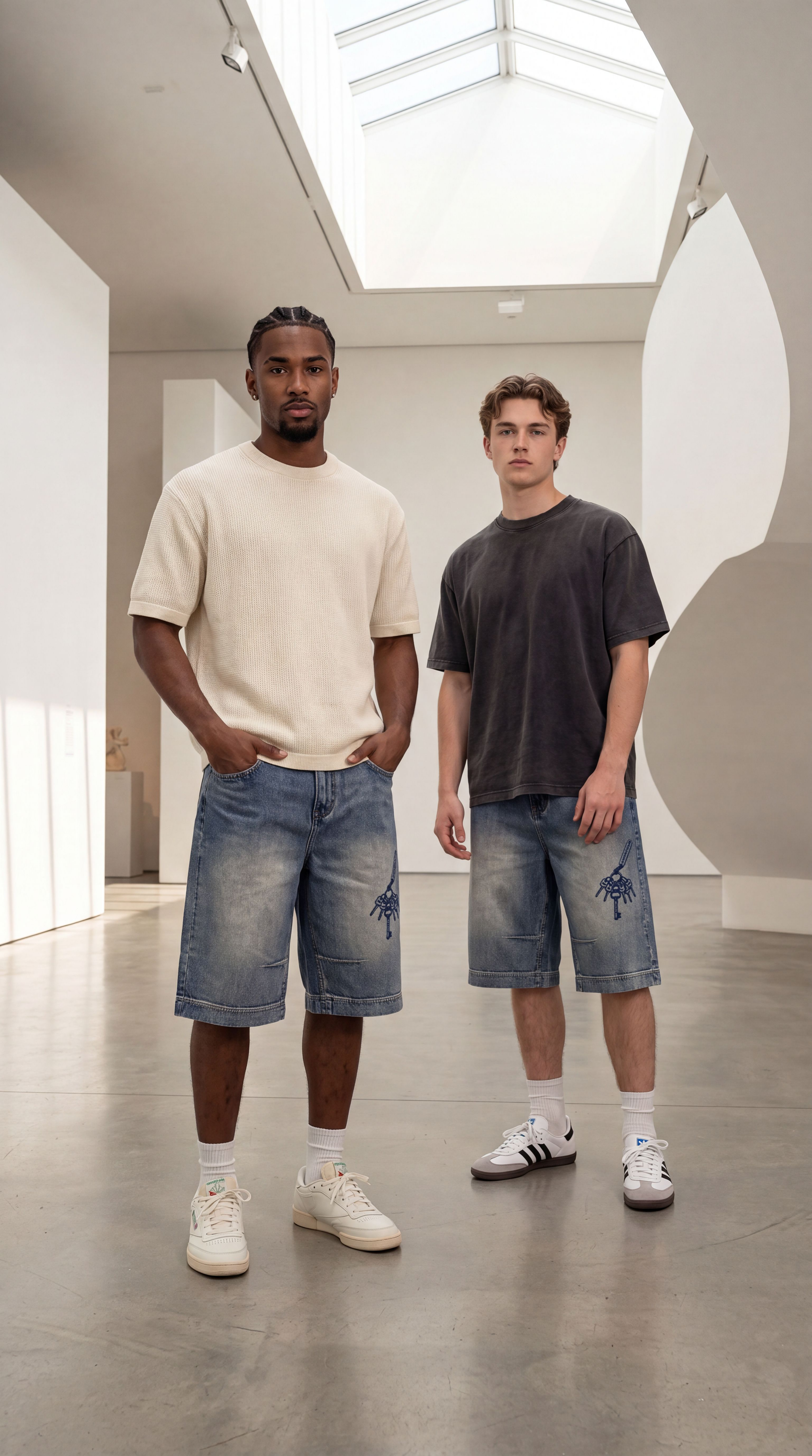 Master Key Vintage Wash Baggy Denim Shorts (Unisex)