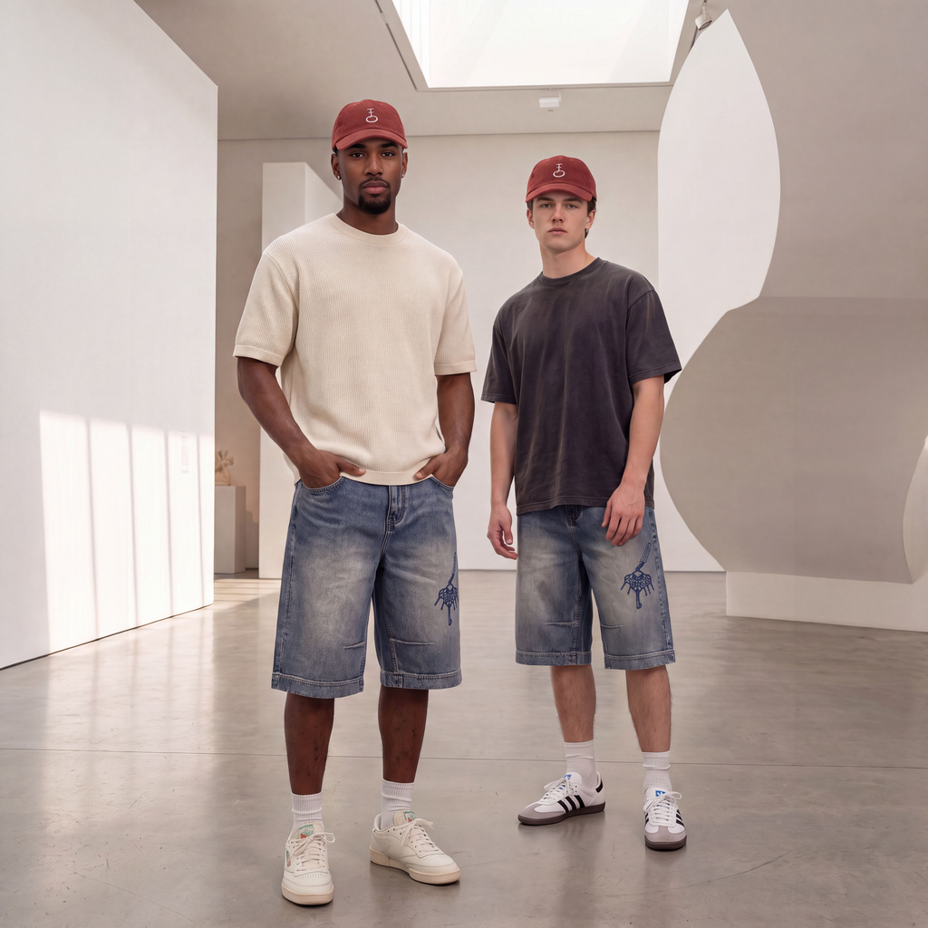 Master Key Vintage Wash Baggy Denim Shorts (Unisex)