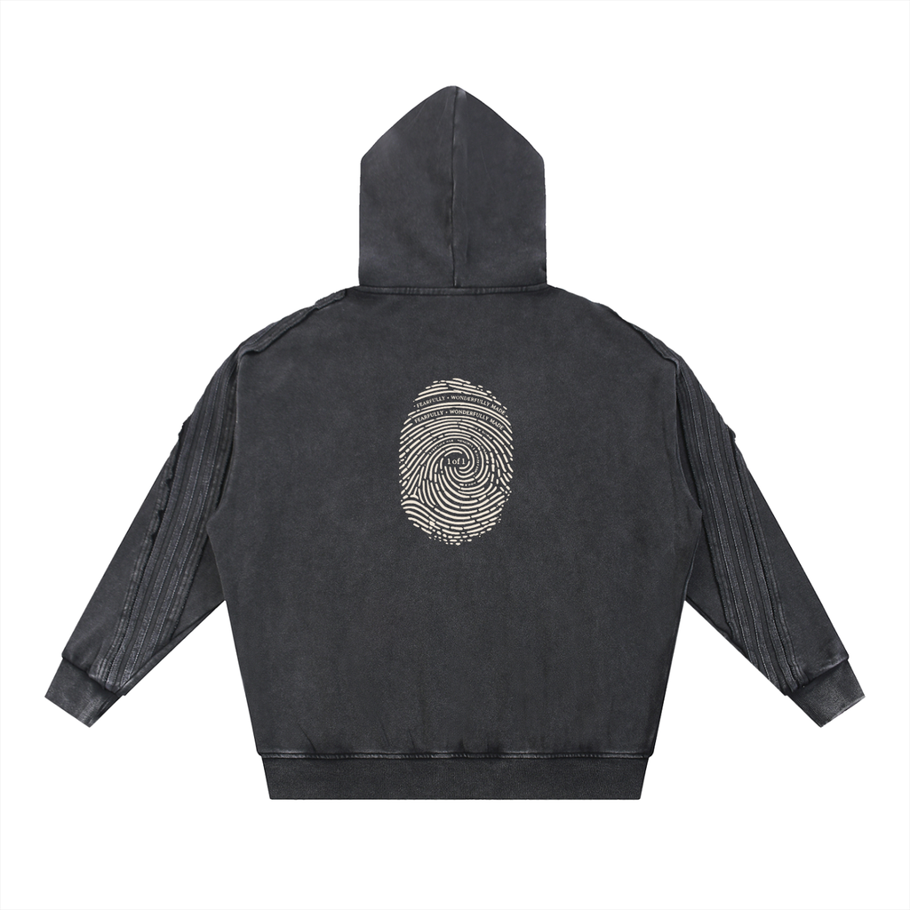Fearfully+Wonderfully Made Snow Tape Raw Edge Zip Hoodie (Oversized / Unisex)