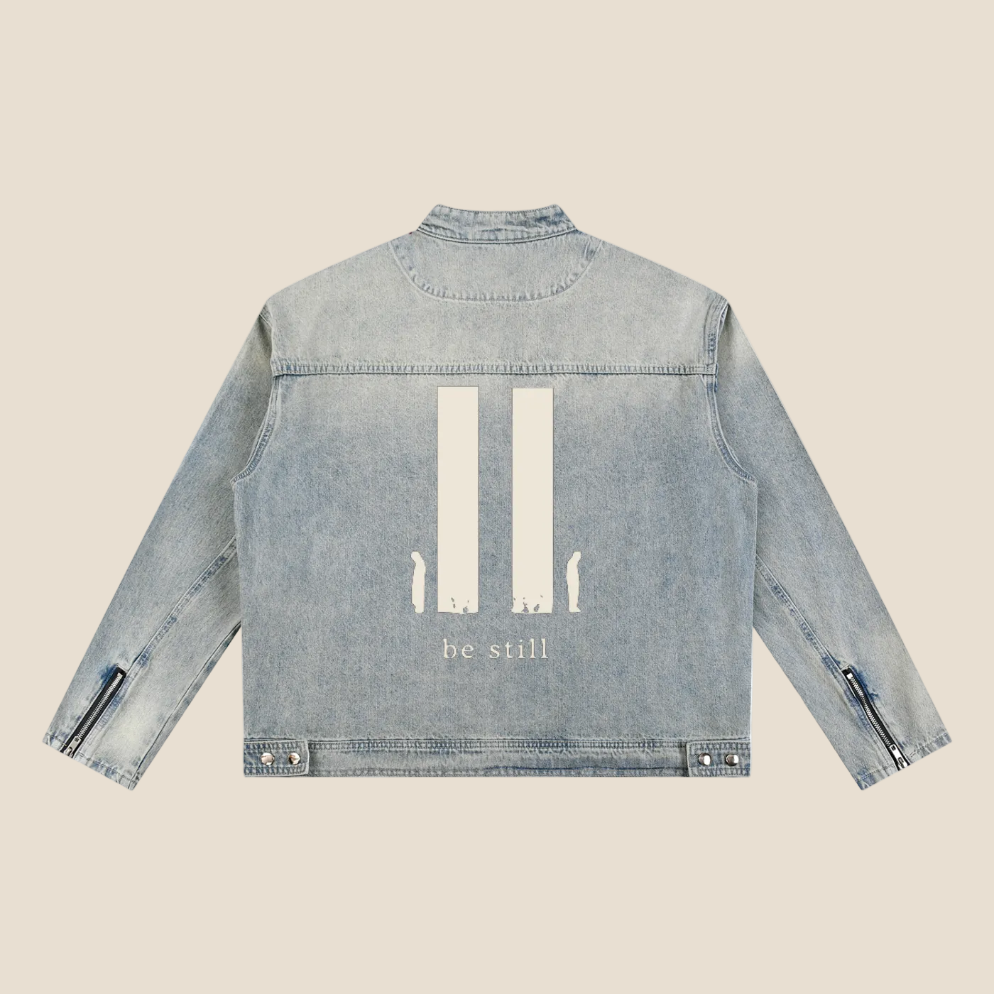 Be Still Vintage Wash Zip Denim Jacket (Oversized / Unisex)