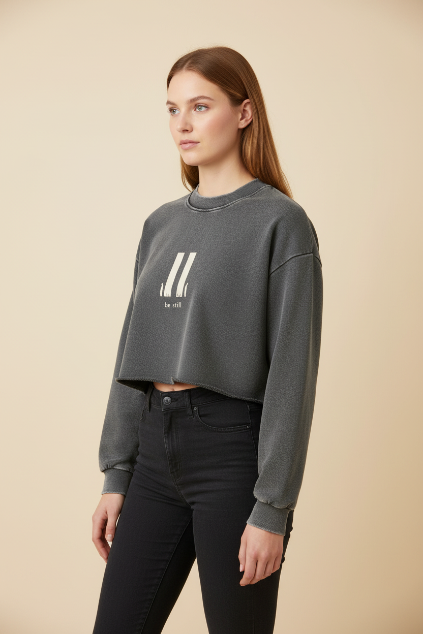 Be Still Snow Raw Edge Cropped Sweatshirt