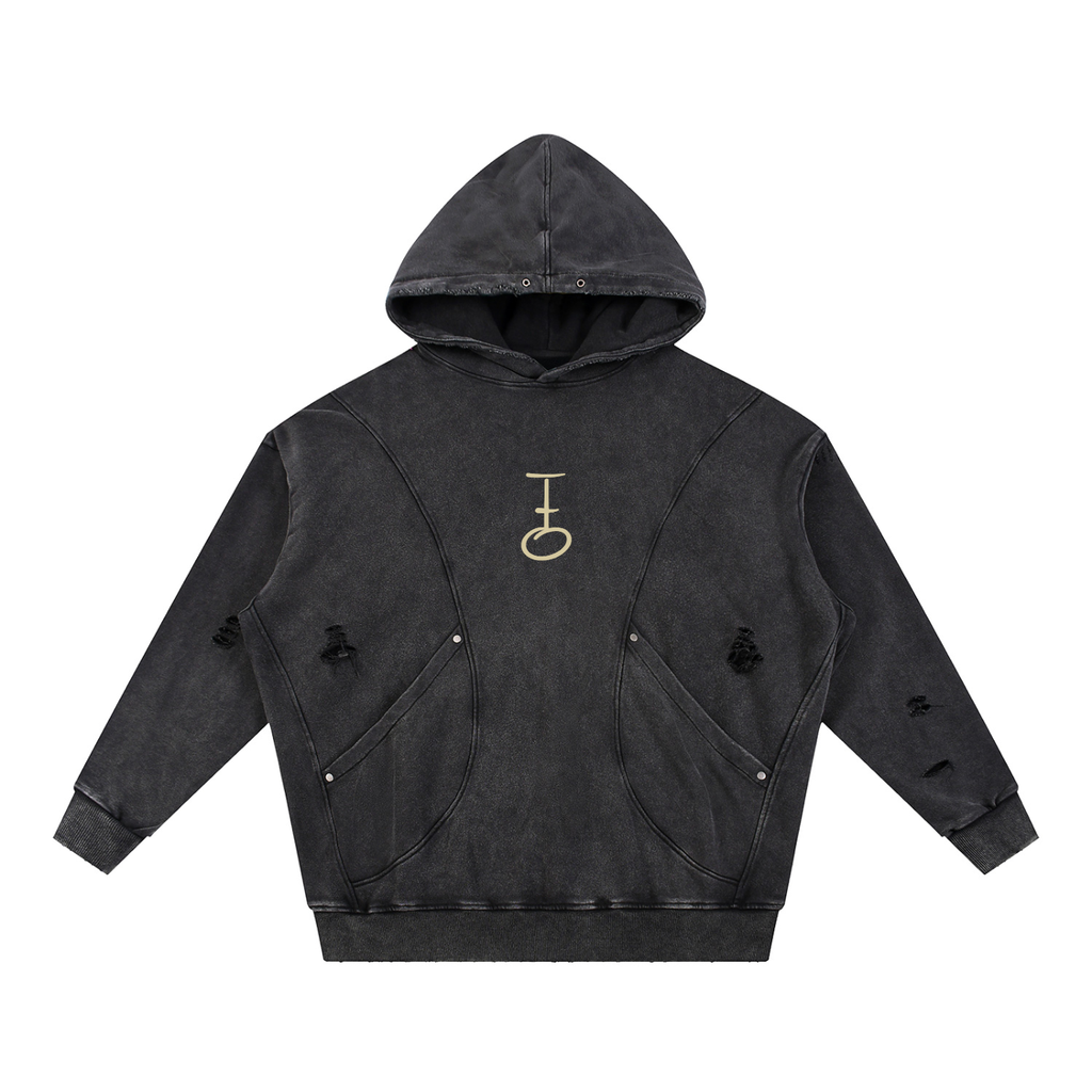 In His Hands Snow Distressed Panel Pocket Hoodie (Oversized / Unisex)