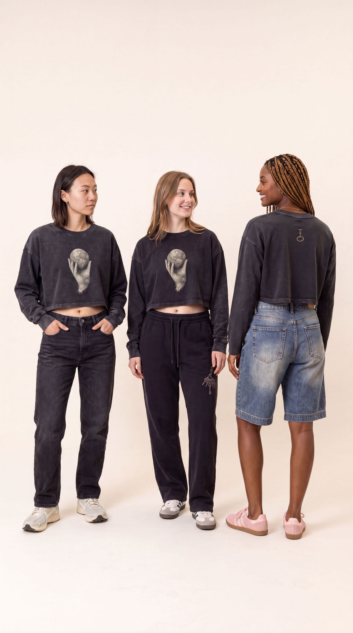 In His Hands Raw Hem Long Sleeve Crop Top White Carbo (Unisex)