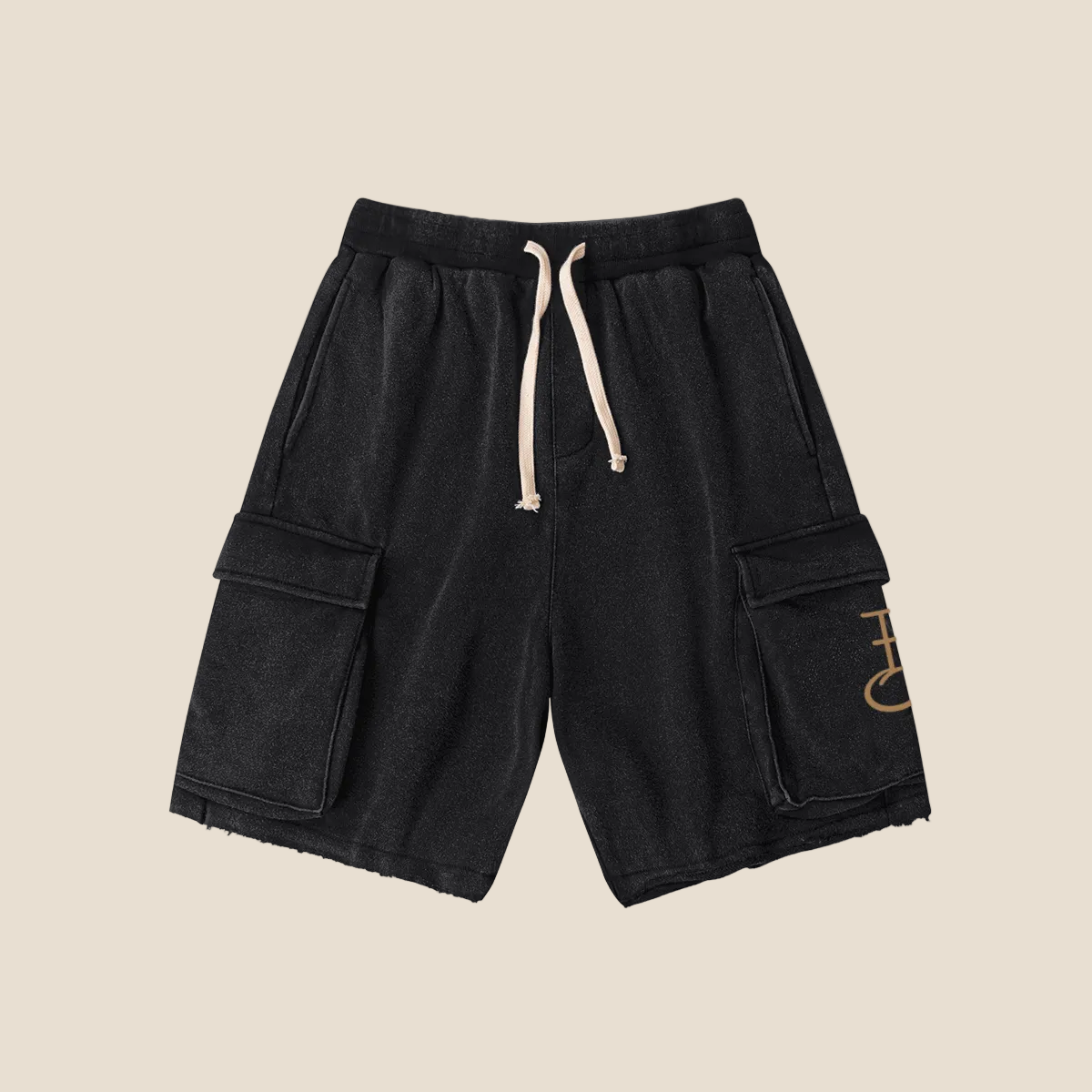The Insignia Embroided Insignia Black Cargo Shorts