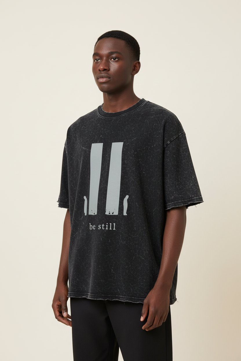 Be Still Embroidered Insignia Vintage Style Tee (Oversized / Unisex)